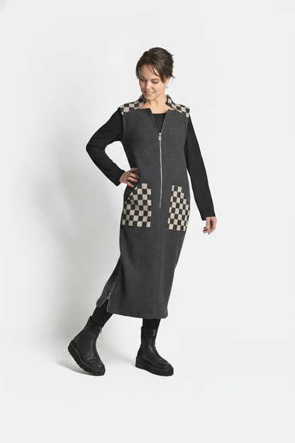 CRINCLE DRESS - Black/Check