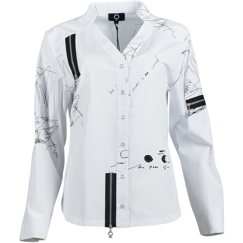 My Soul DOODLES BLOUSE WITH ZIPPER DETAILS Blouse White