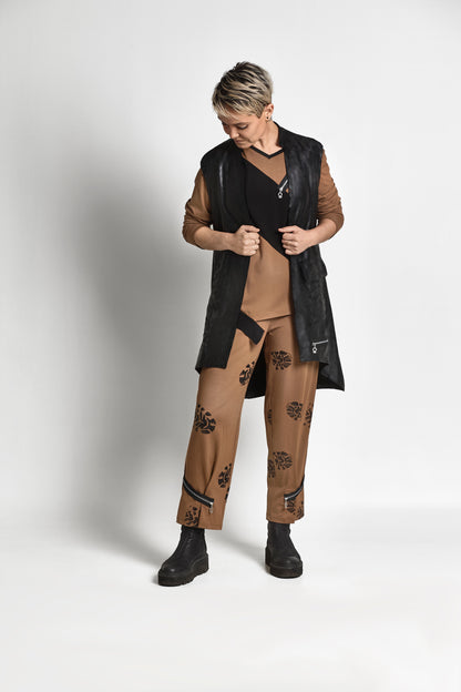 FOOTPRINT PANTS WITH ZIPPER DETAILS - Cognac