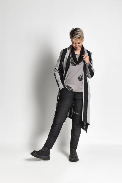STRIPED JACKET LONG - Black/Grey