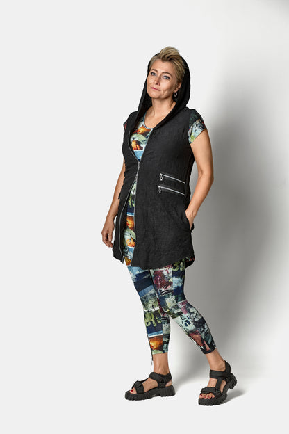 CRINCLE WAISTCOAT WITH ZIPPER DETAILS - Black