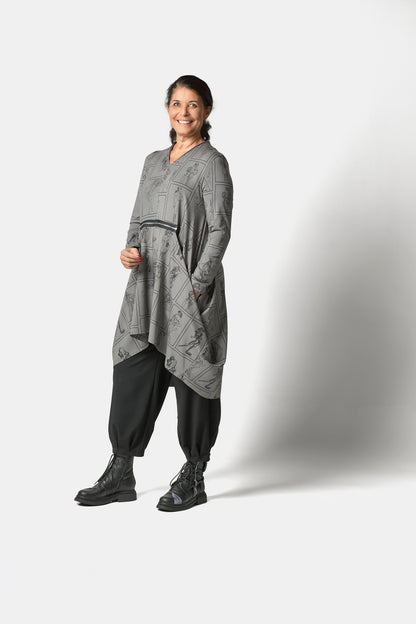 CARTOON DRESS WITH ZIPPER DETAIL - Grey