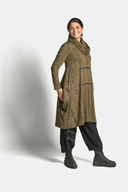 CARTOON DRESS WITH ZIPPER DETAIL - Army