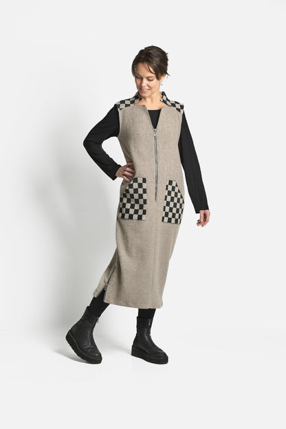 CRINCLE DRESS - Black/Check